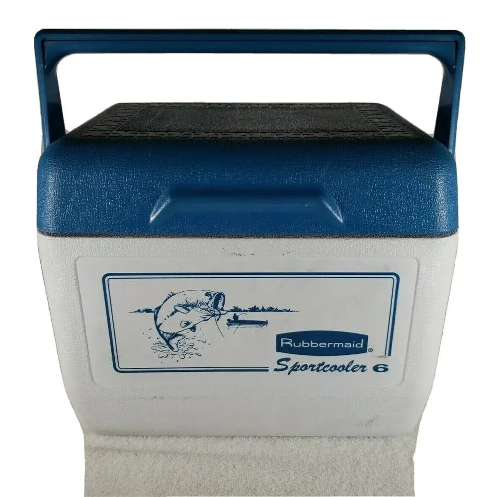 Rubbermaid Sport Cooler 6 Vintage White Blue with Handle Fishing Collectible